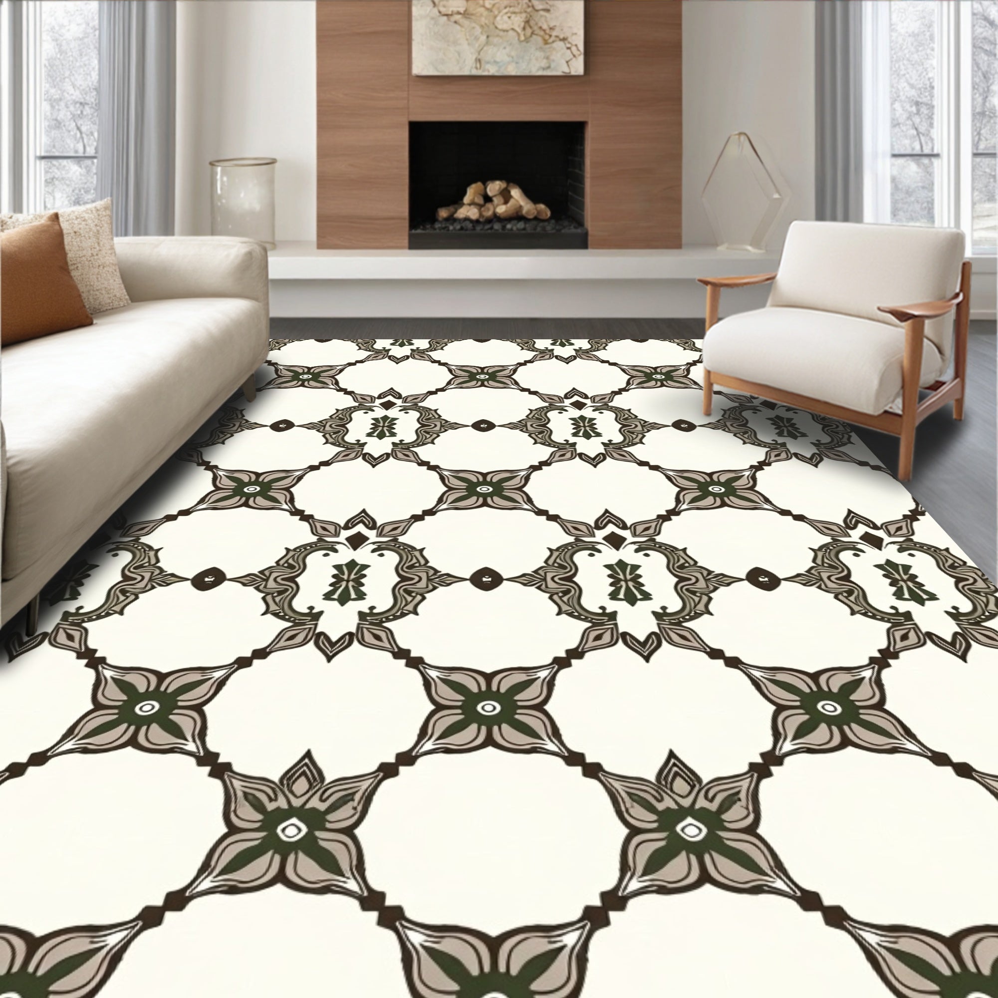 Ornate Lattice Floral Pattern Rug