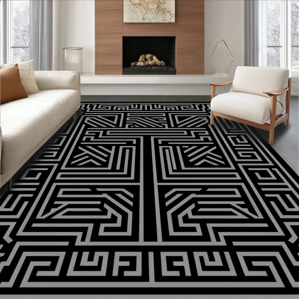 Modern Geometric Maze Pattern Rug