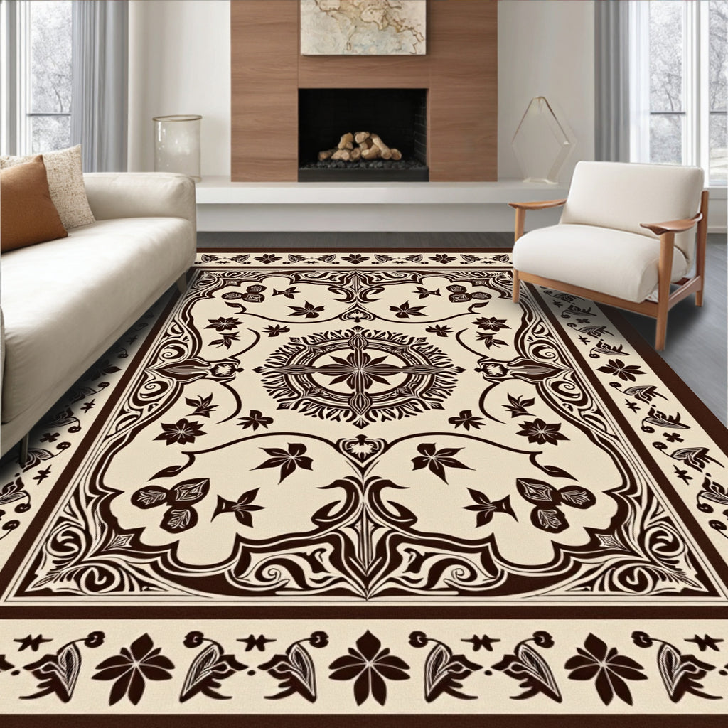 Ornate Floral Medallion Border Design Rug