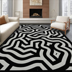 Black White Maze Pattern Rug