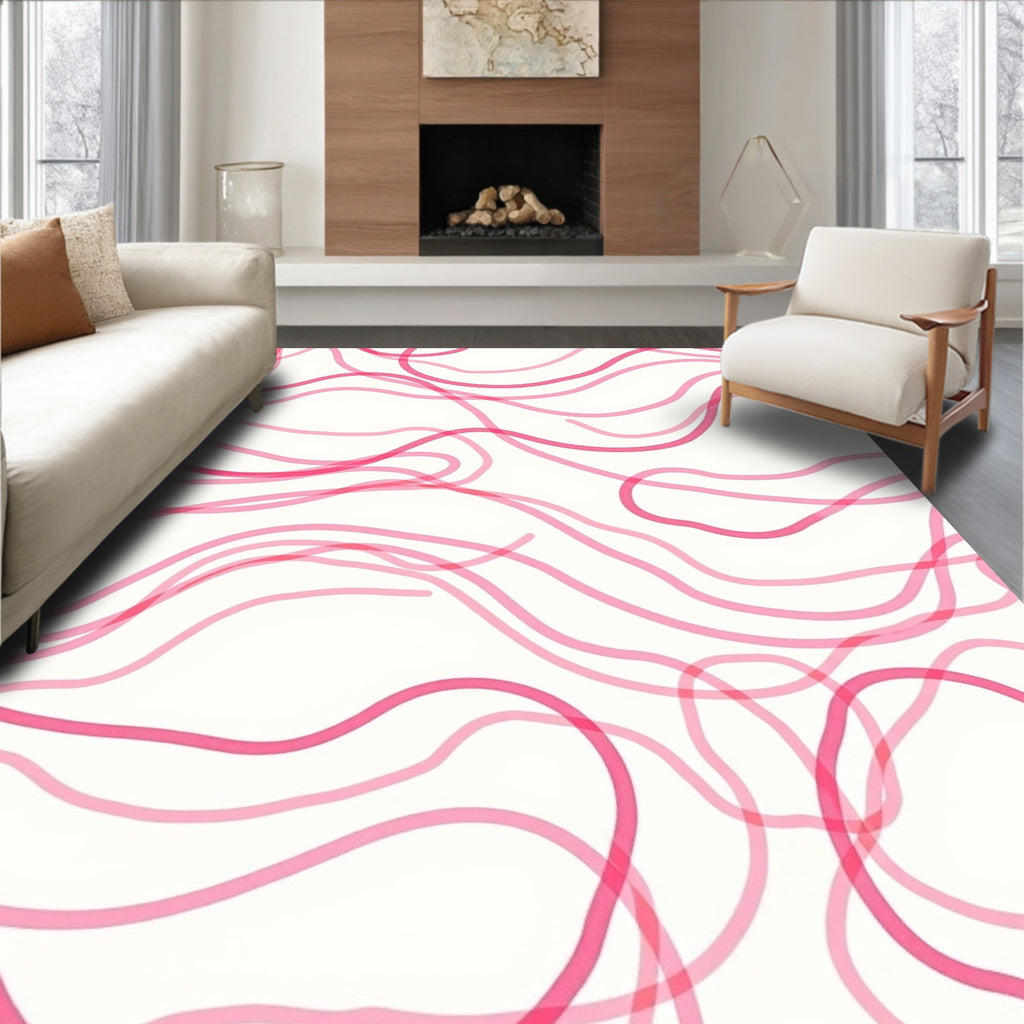 Abstract Pink Wavy Lines Pattern Rug