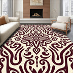 Ornate Burgundy Cream Damask Design Rug
