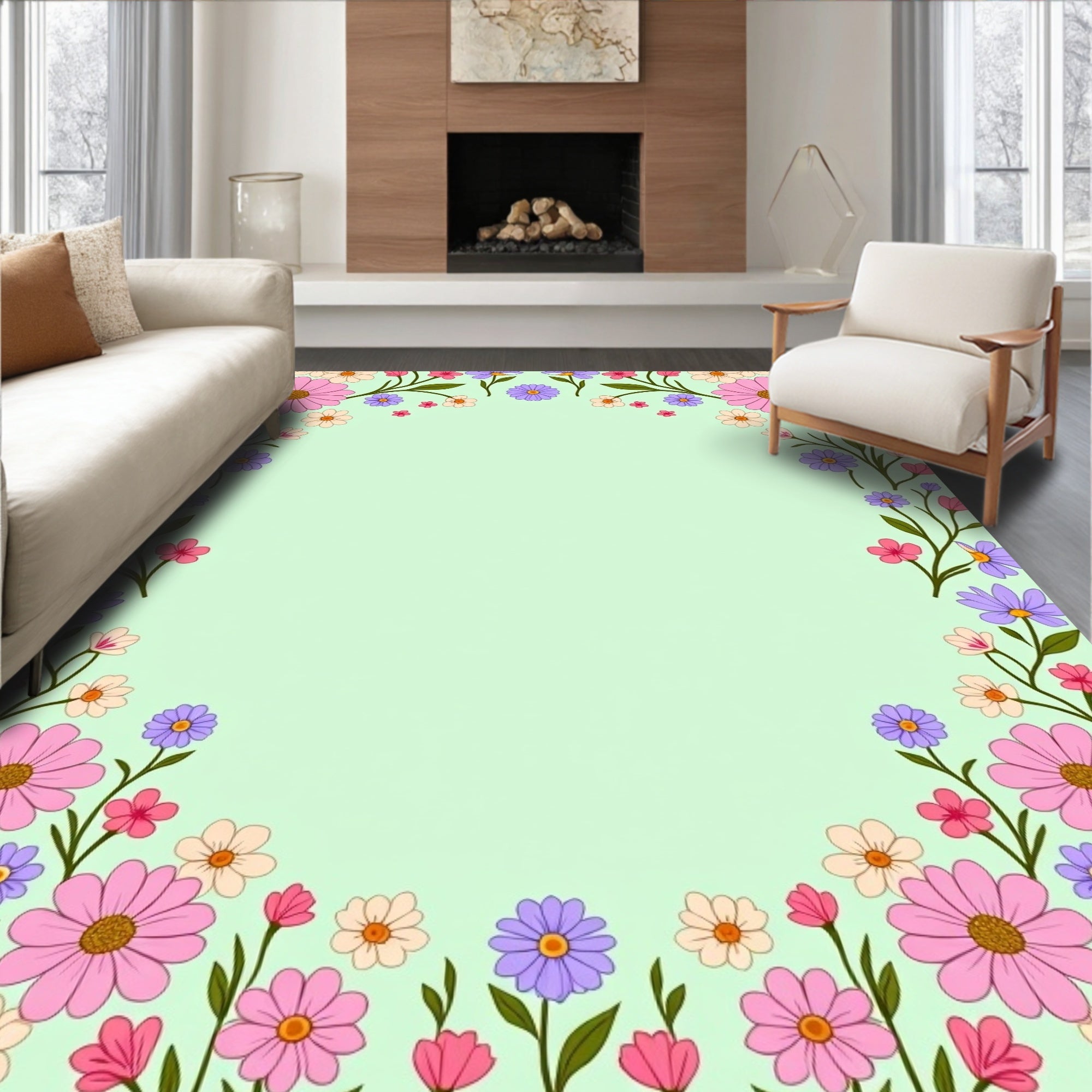 Retro Floral Garden Pattern Rug
