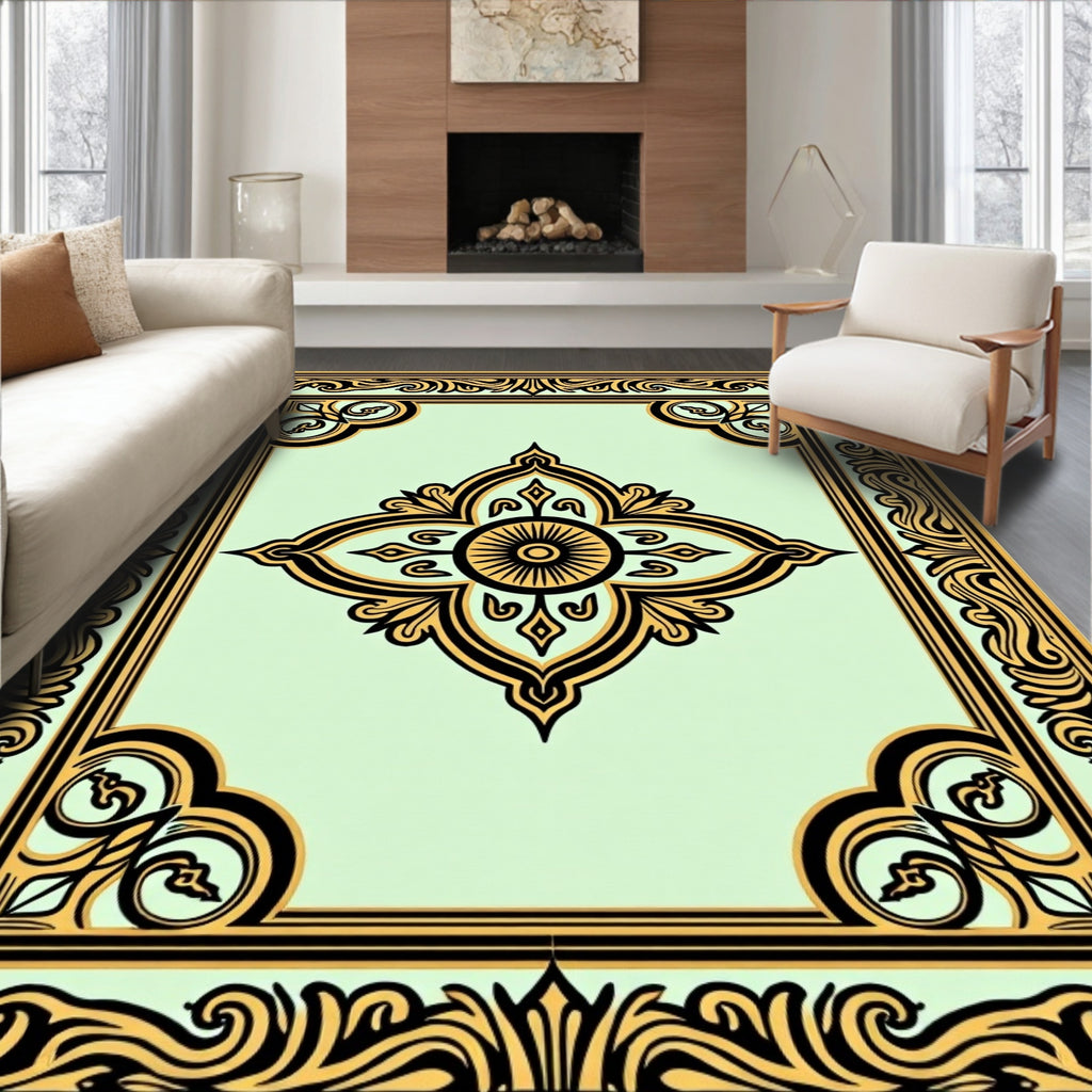 Ornate Black Gold Floral Classic Rug