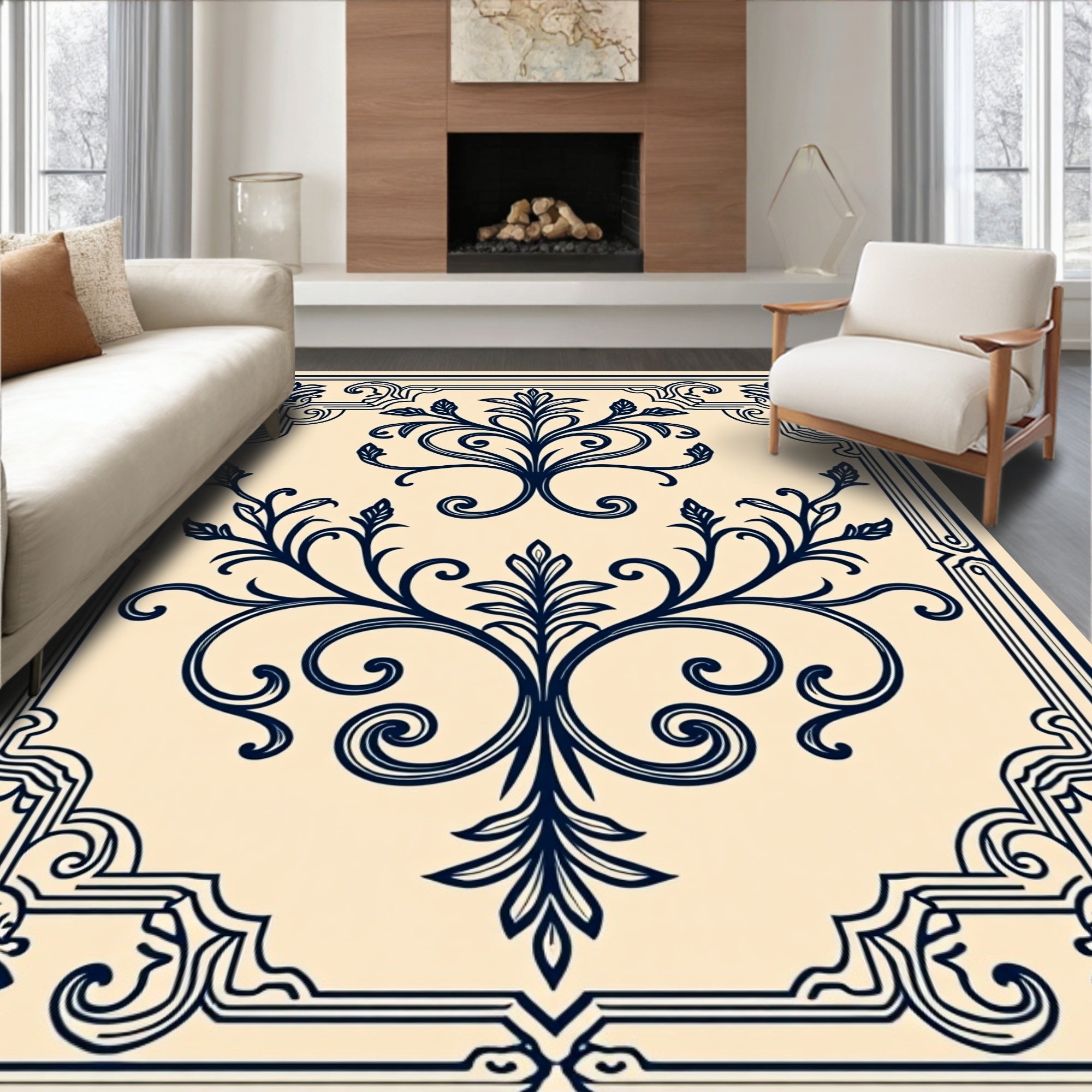 Elegant Floral Vine Scroll Design Rug