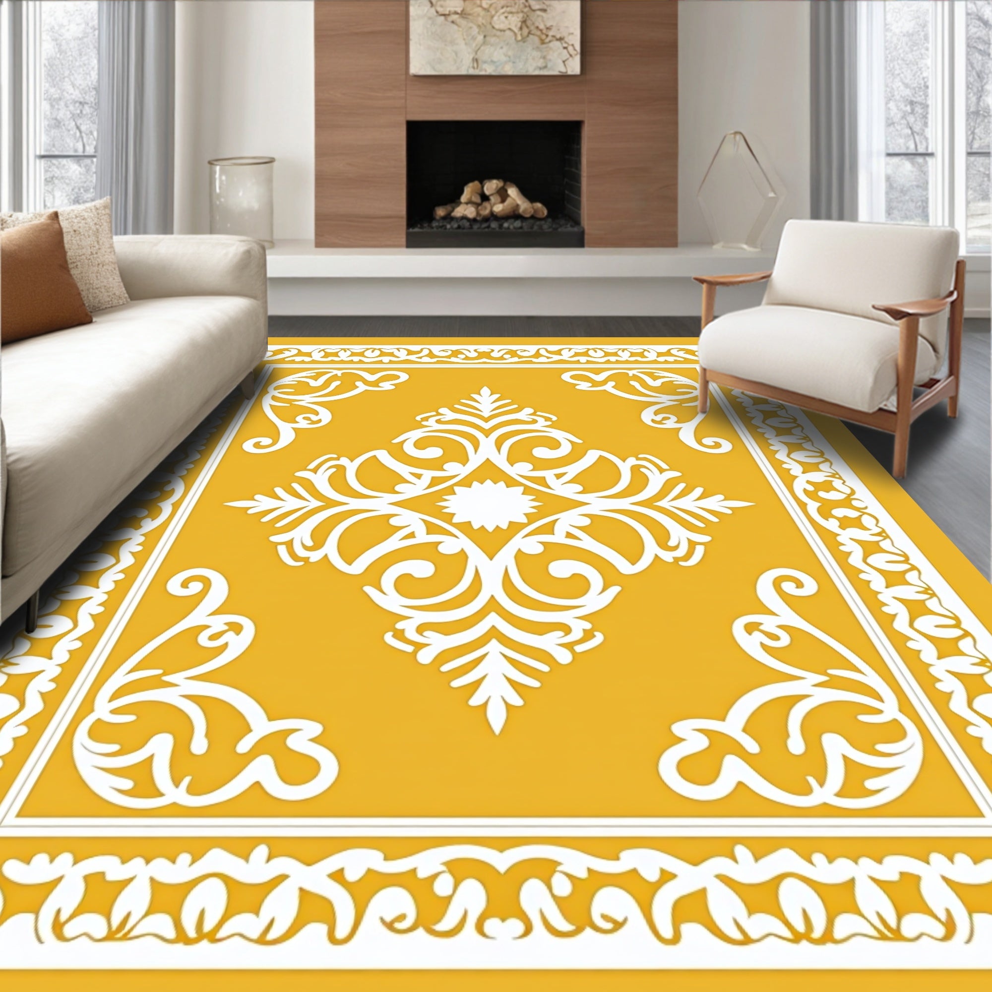 Ornate Damask Scrollwork Geometric Rug