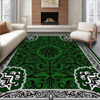 Emerald Green Ornate Floral Pattern Rug