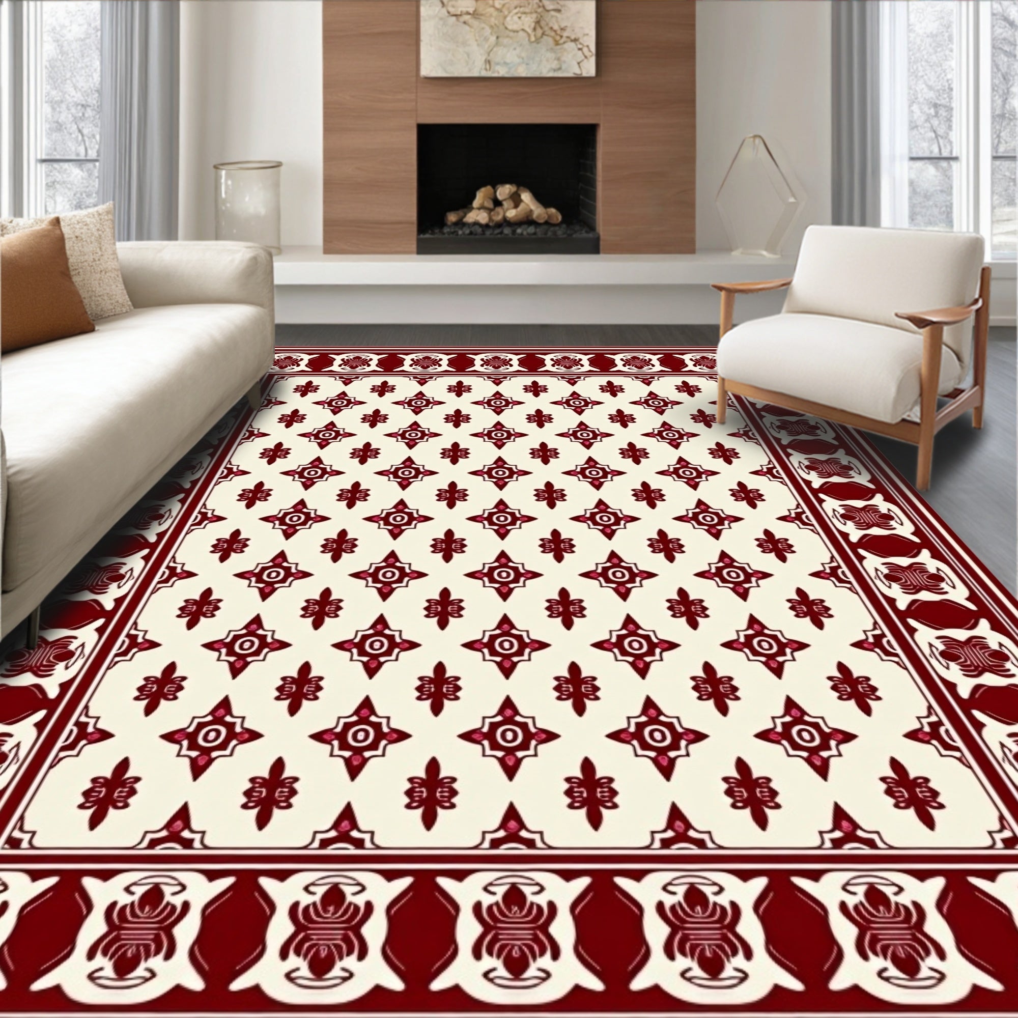 Elaborate Red Cream Lattice Design Rug