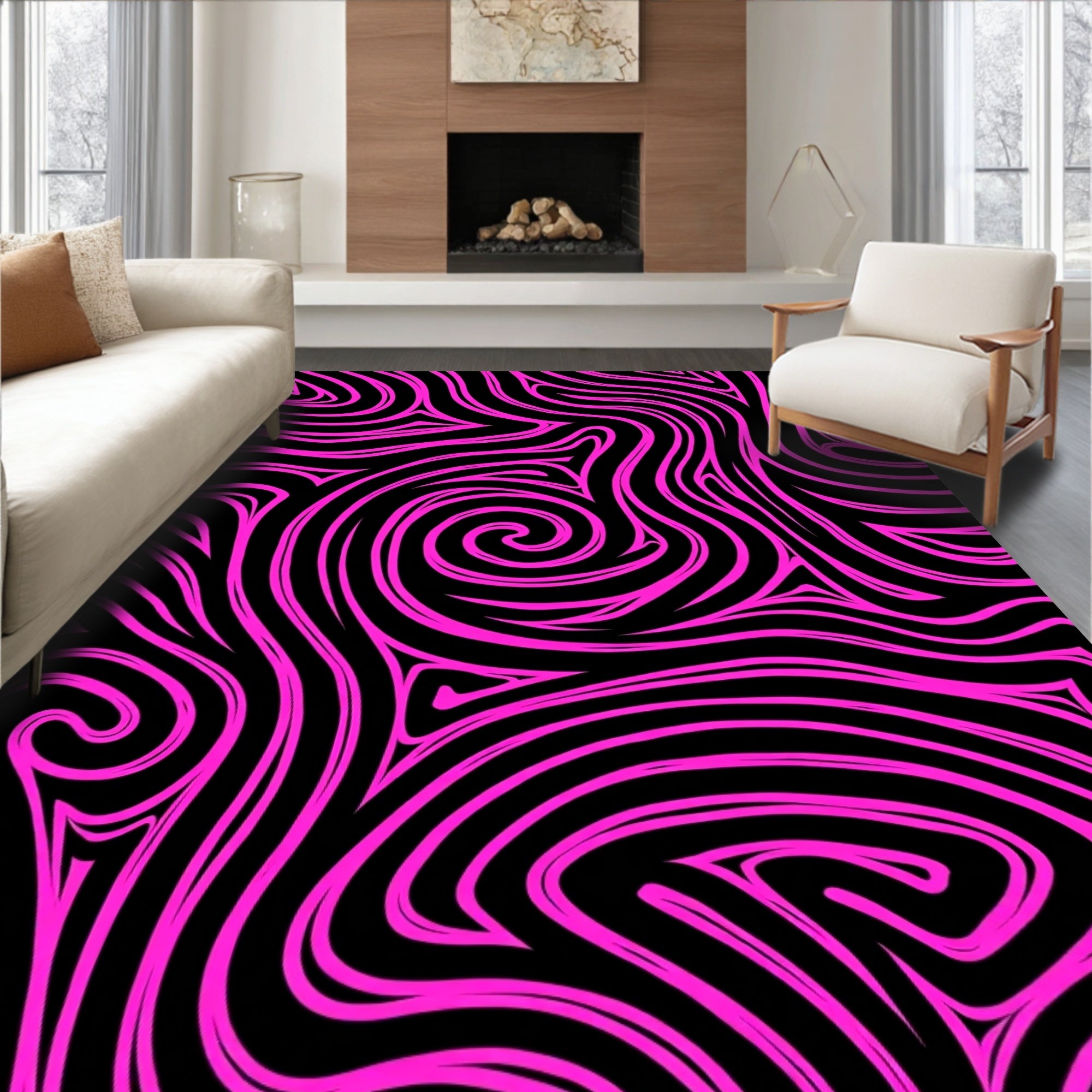 Bold Pink Swirl Abstract Pattern Rug