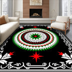 Bold Green Red White Starburst Medallion Rug