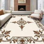 Ornate Brown Rococo Swirl Pattern Rug