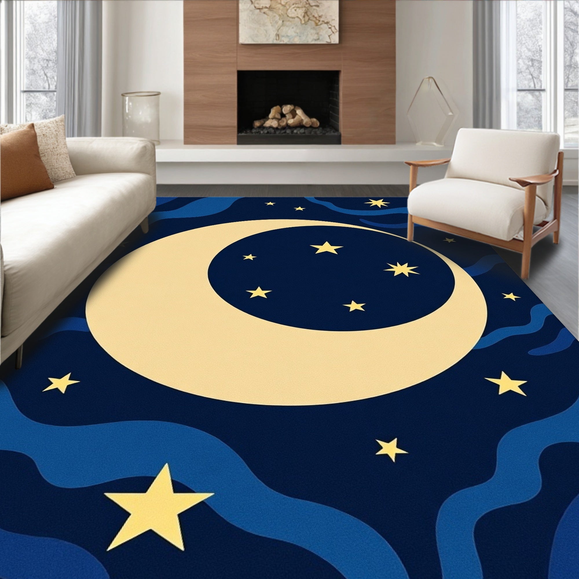 Celestial Moon and Star Pattern Rug