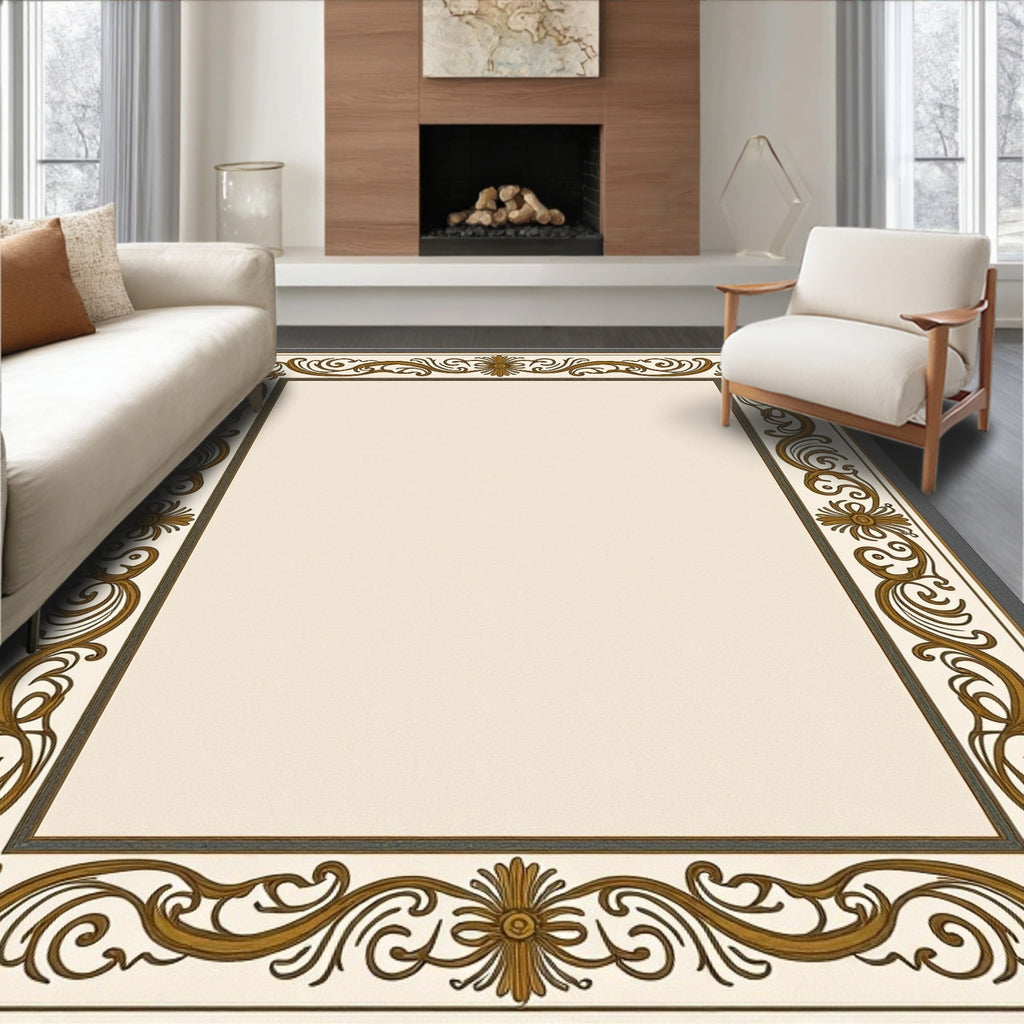 Ornate Scrollwork Classic Border Design Rug