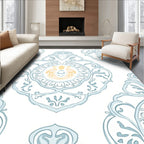 Light Blue Ochre Damask Pattern Runner Rug
