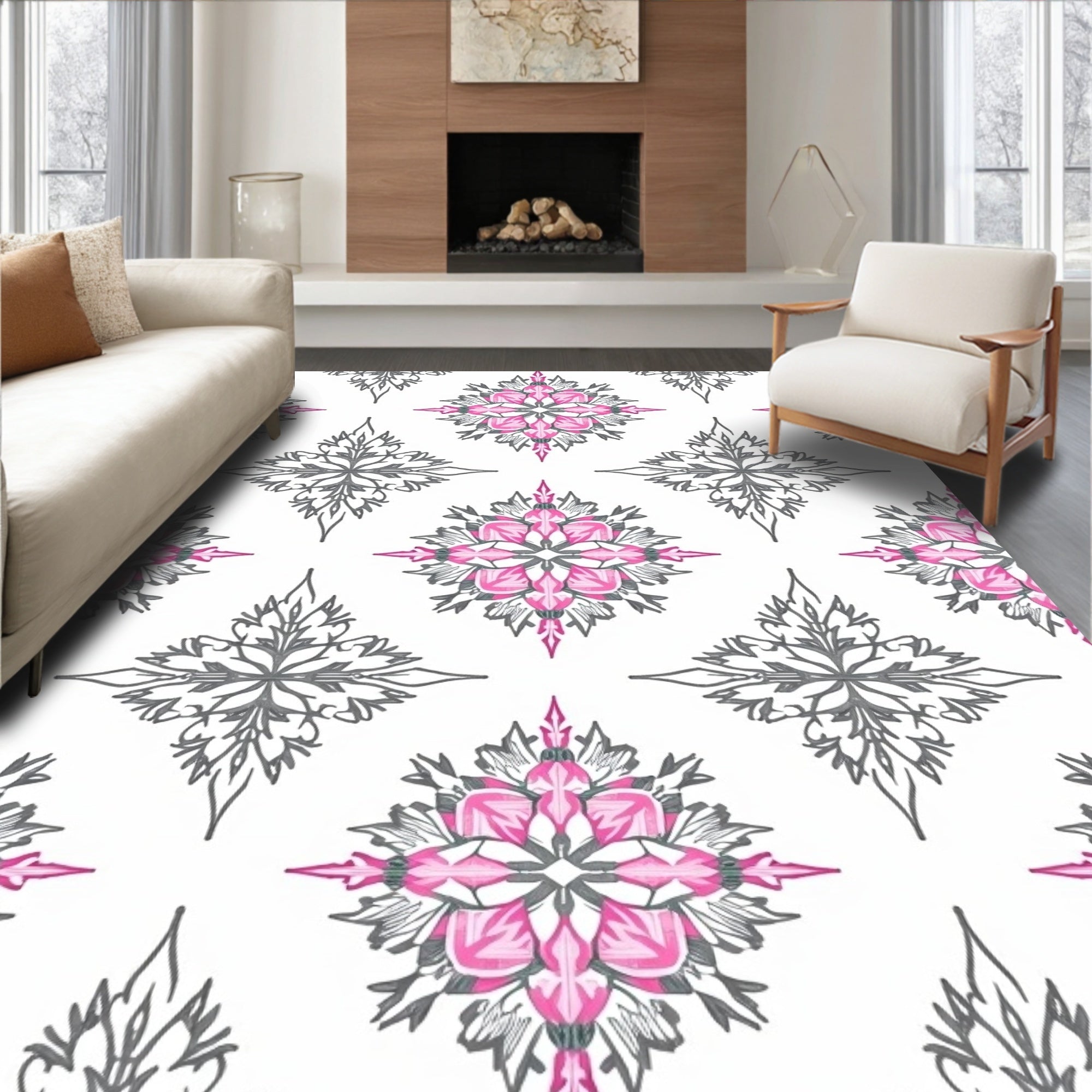 Pink Gray Medallion Artful Bloom Rug