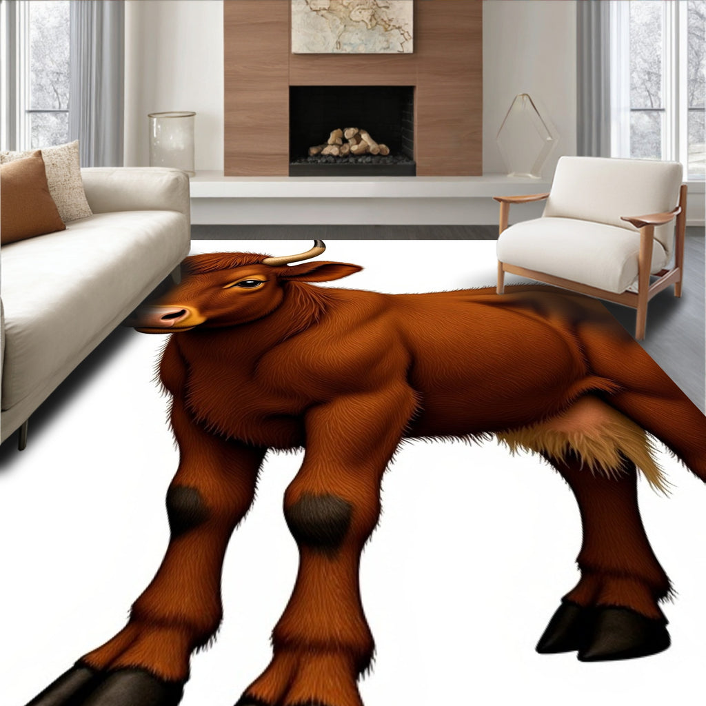 Rich Brown Cow Portrait Whimsical Rug