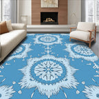 Blue Intricate Floral Sunburst Pattern Rug