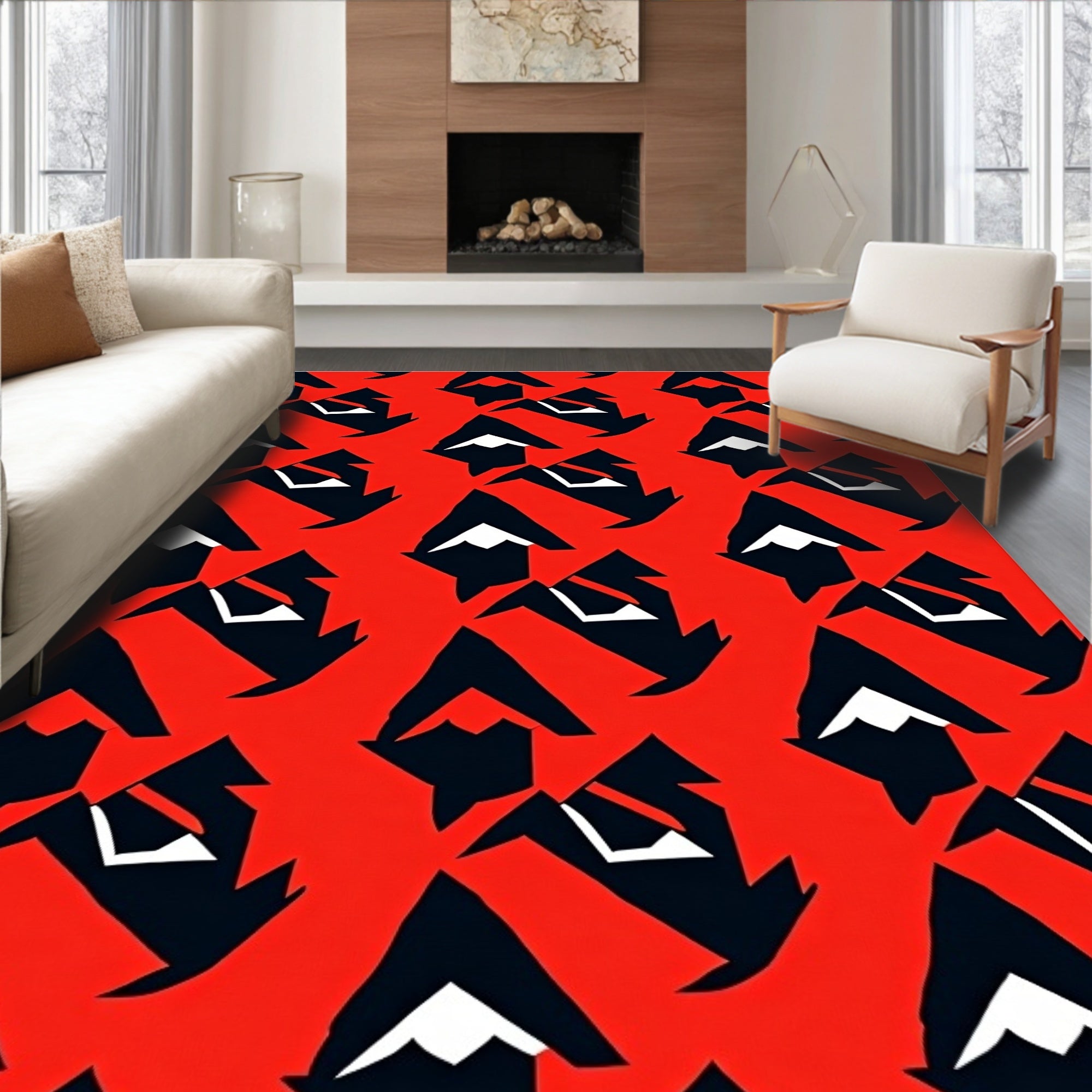 Bold Red Black Geometric Abstract Rug