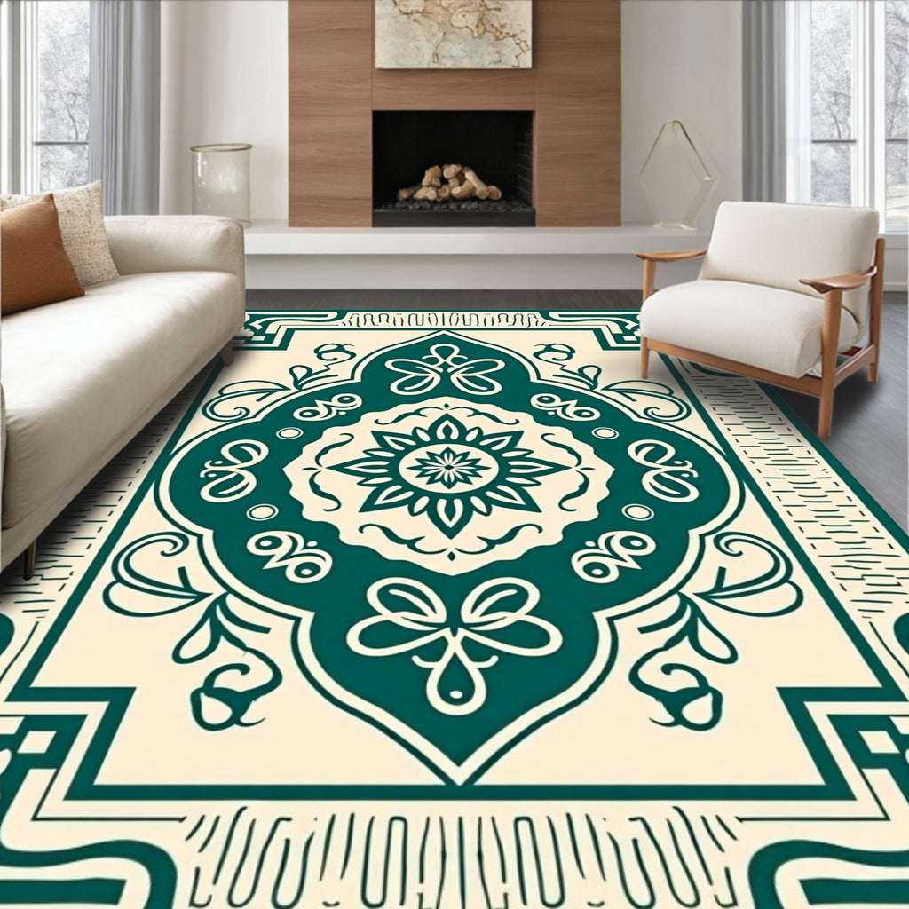Emerald Green Vintage Floral Motif Rug