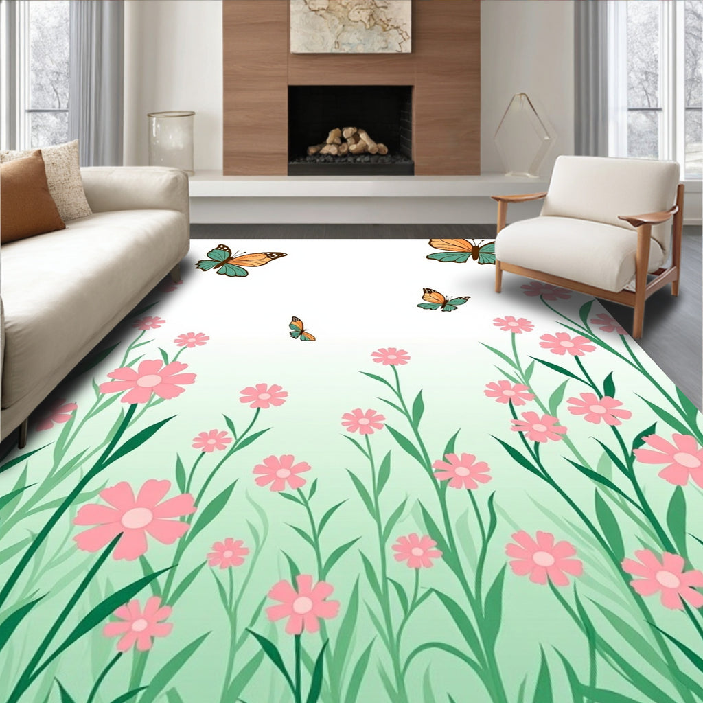 Colorful Butterflies Meadow Flowers Rug