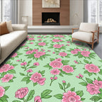 Pink Blossom Branches On Mint Background Rug