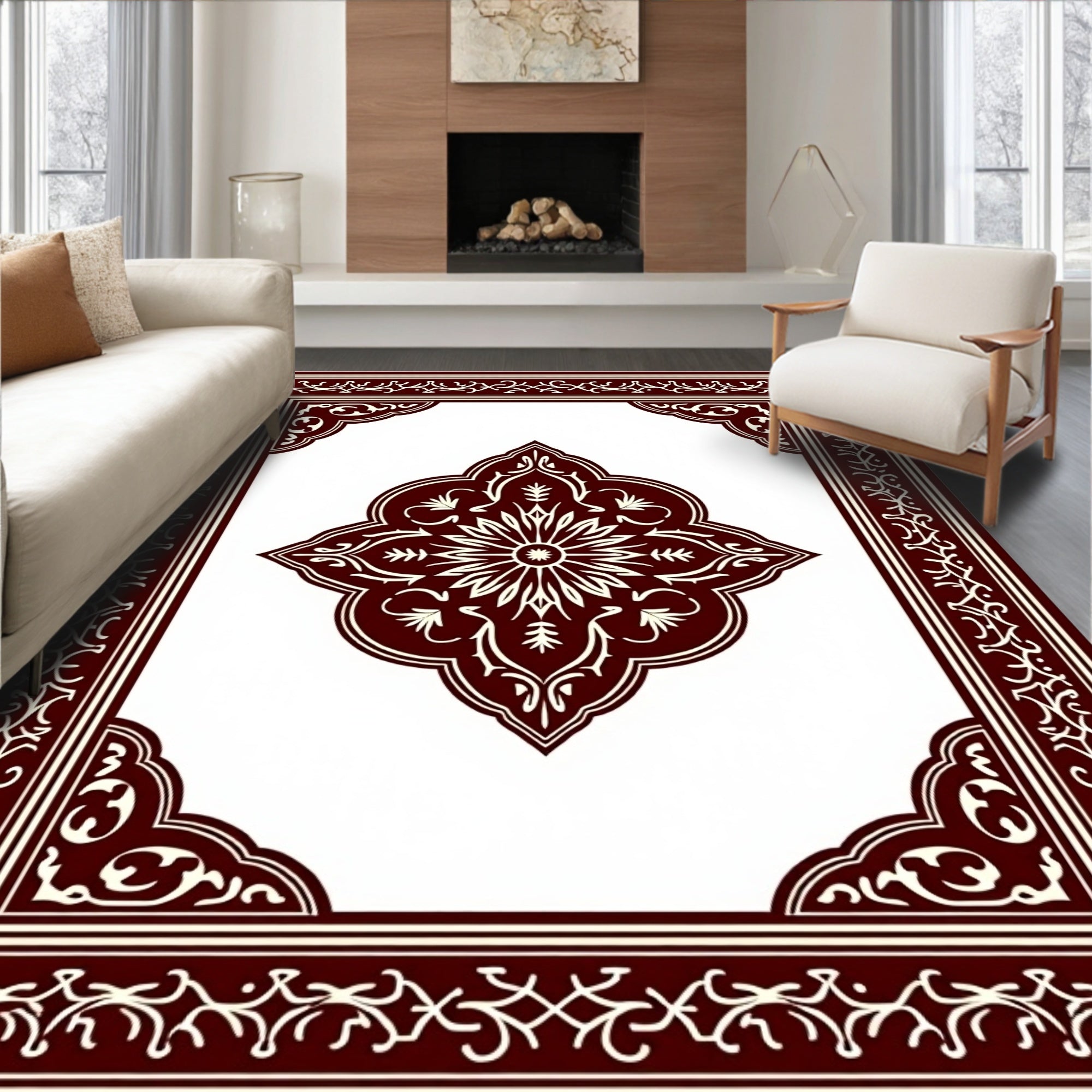 Classic Floral Medallion Border Design Rug