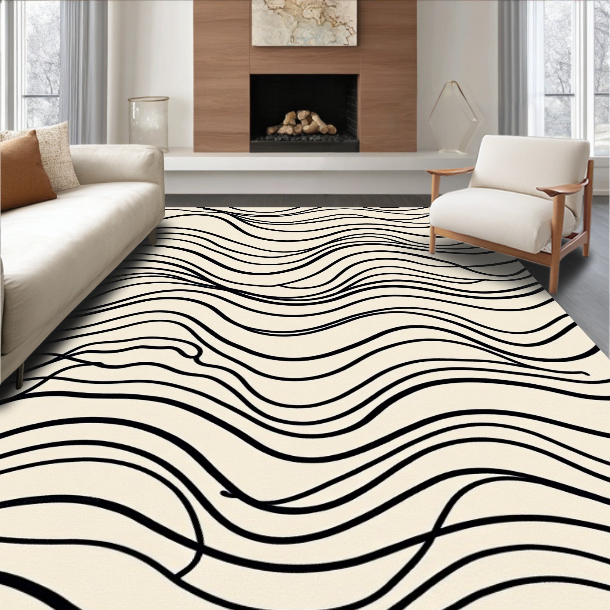 Black Wave Pattern Abstract Design Rug
