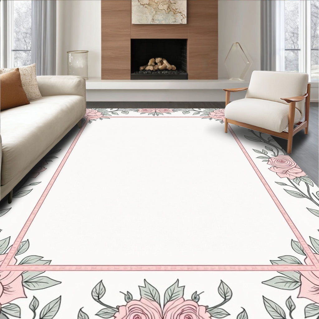 Pink Rose Vine Garden PatternRug Rug