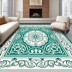 Green Floral Medallion Border Pattern Rug
