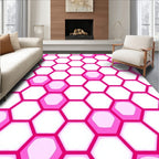 Pink Hexagon Geometric Honeycomb Design Rug