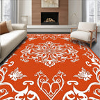 Orange With White Floral Pattern Rug