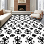 Black White Classic Floral Damask Rug