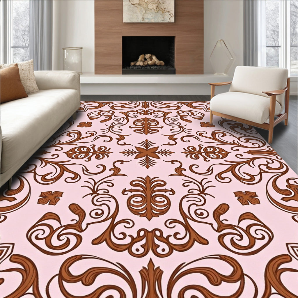 Ornate Brown Floral Swirl Accent Rug