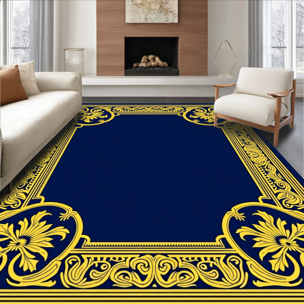 Elegant Gold Floral Border Design Rug