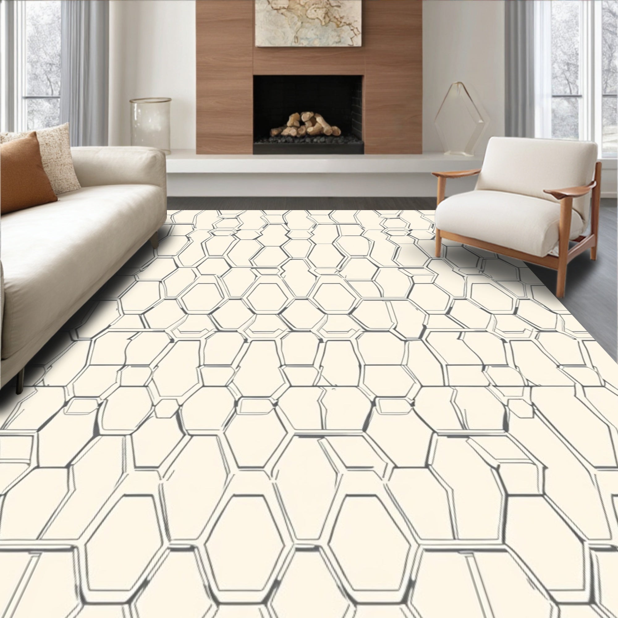 Geometric Hexagon Outline Pattern Rug