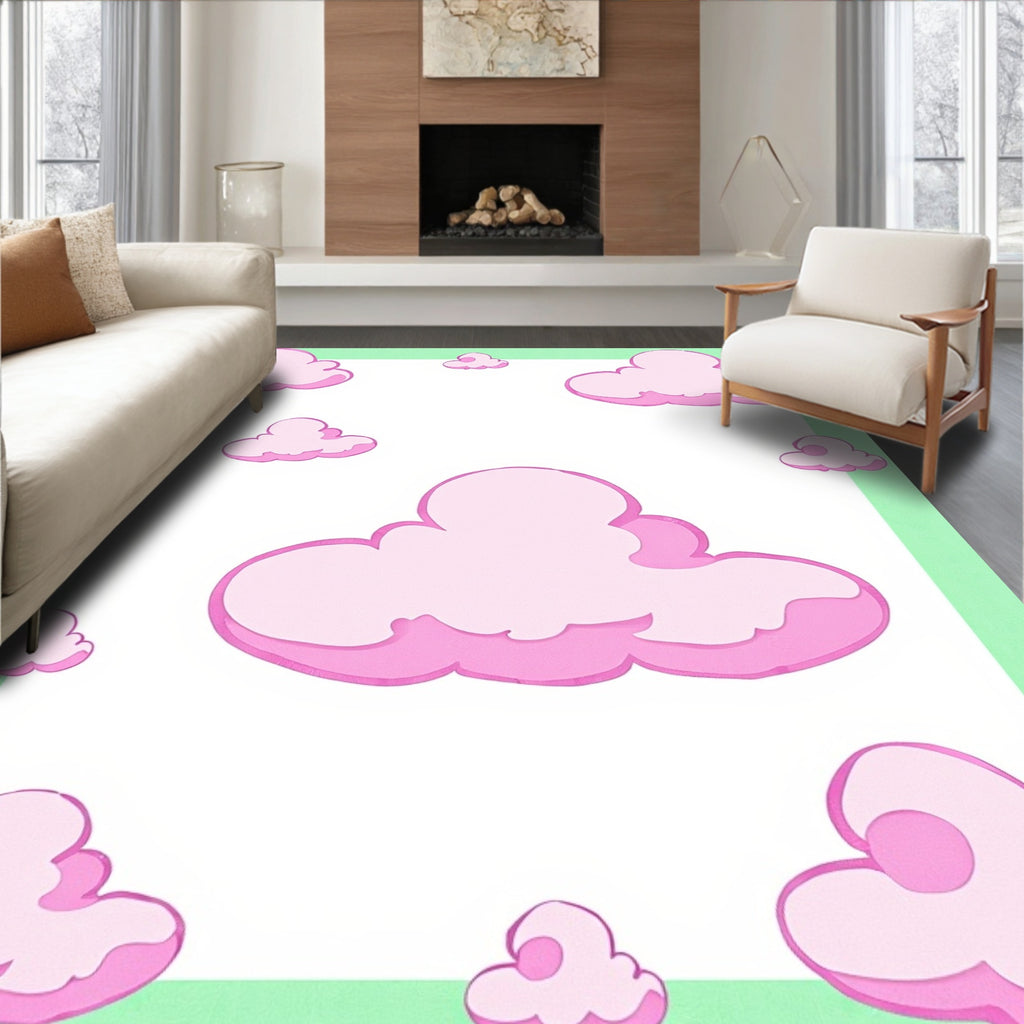 Pink Clouds Whimsical Pattern Rug