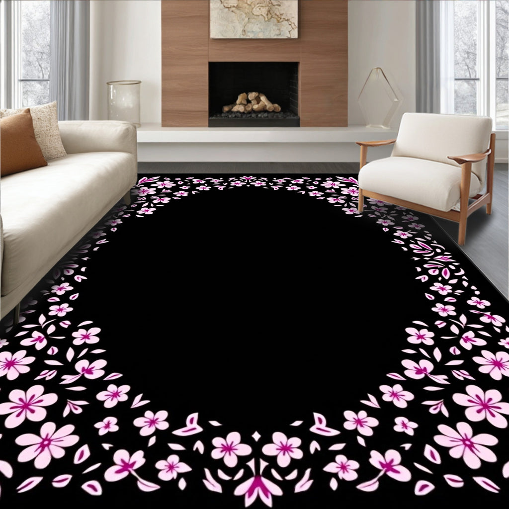 Floral Pattern with Pink Blossoms Rug