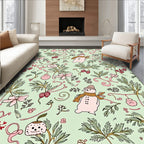 Whimsical Winter Snowman Floral Garland Rug