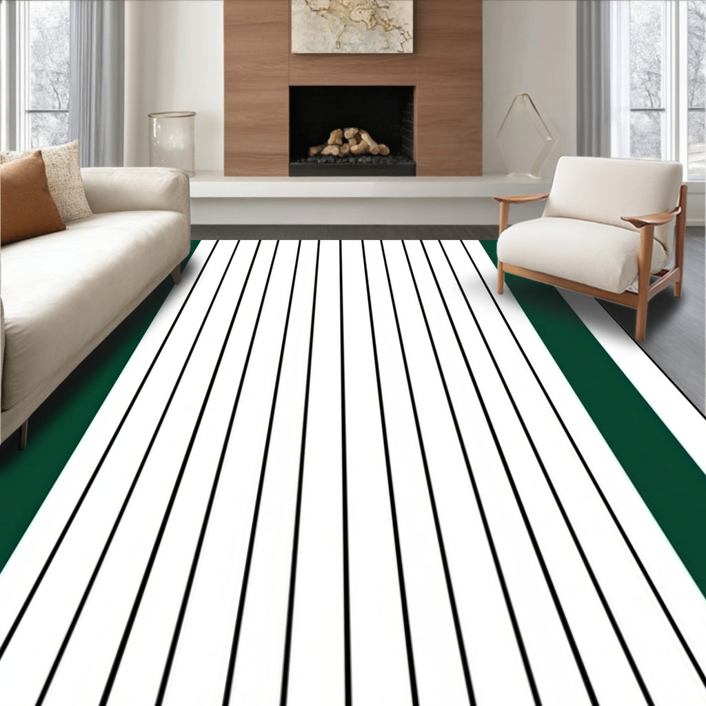 Classic Green Black Stripe Pattern Rug