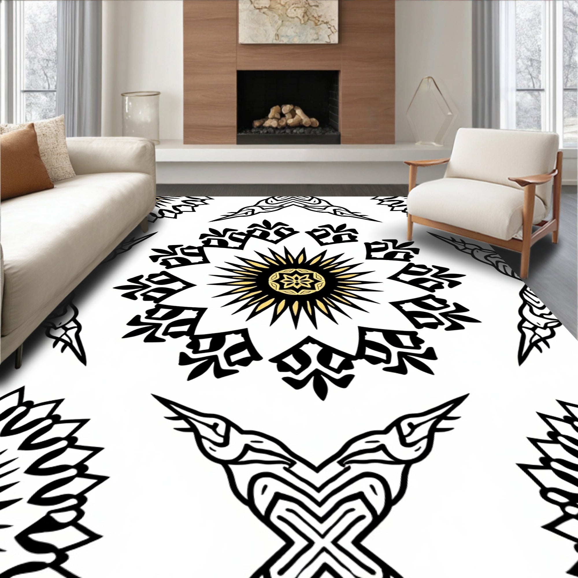 Black Gold Sunburst Medallion Rug