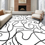 Black White Swirling Vine Pattern Rug