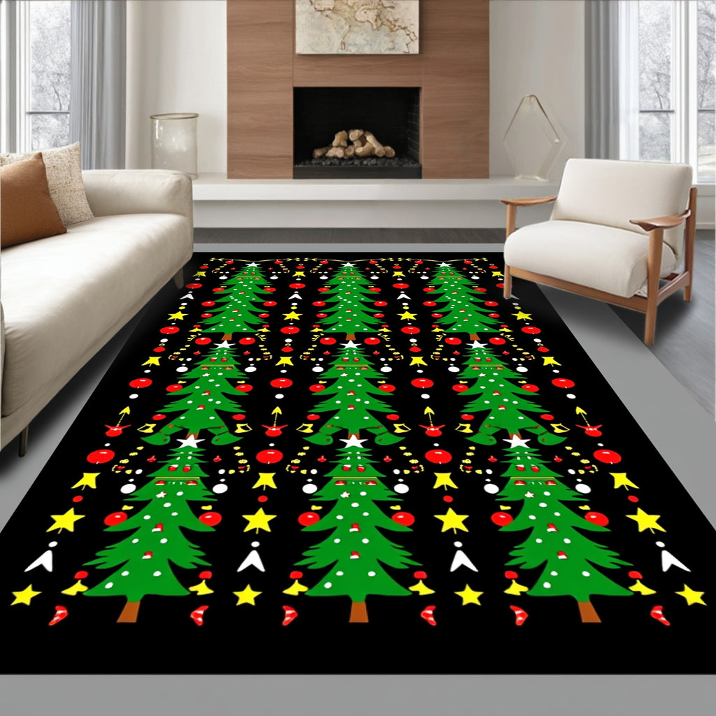 Festive Green Christmas Tree Garland Rug