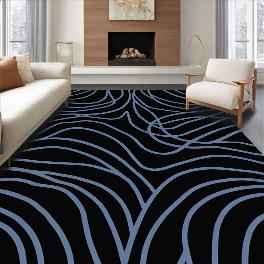 Abstract Wavy Blue Lines Rug