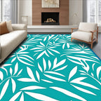 Tropical Leaf Pattern Teal Rug