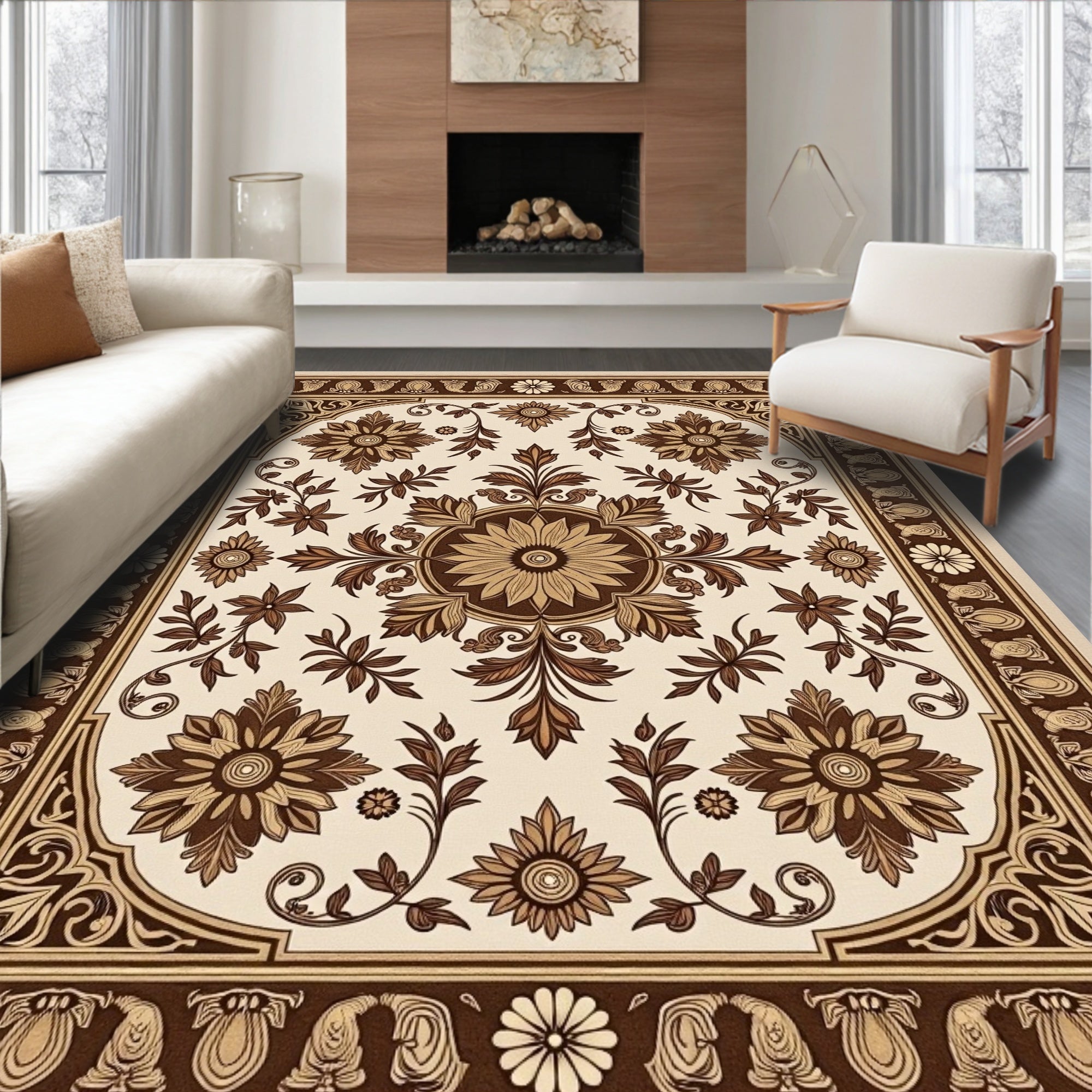 Ornate Floral And Vine Patterned Rug