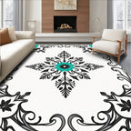 Vibrant Teal Floral Scrollwork Design Rug