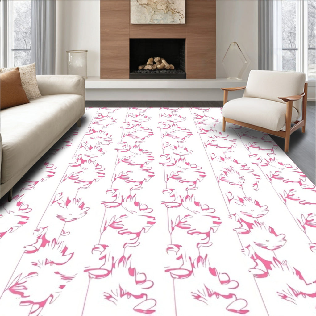 Pink Floral Stripe Art Rug