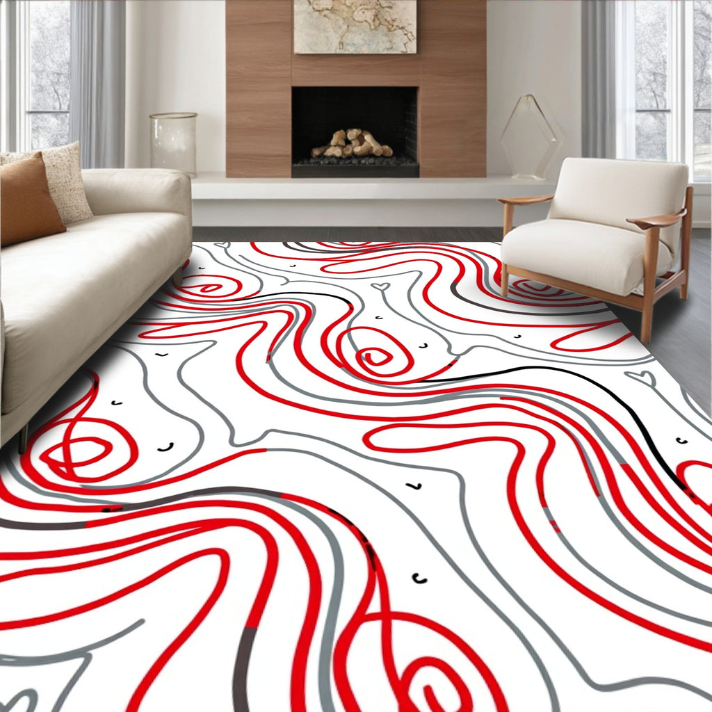 Abstract Red Heart Swirl Pattern Rug