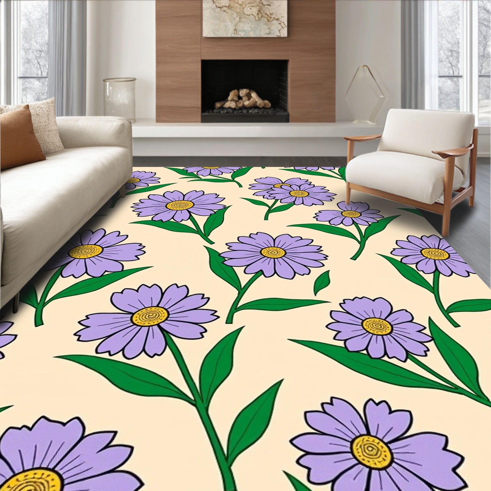 Purple Daisy Delightful Floral Pattern Rug