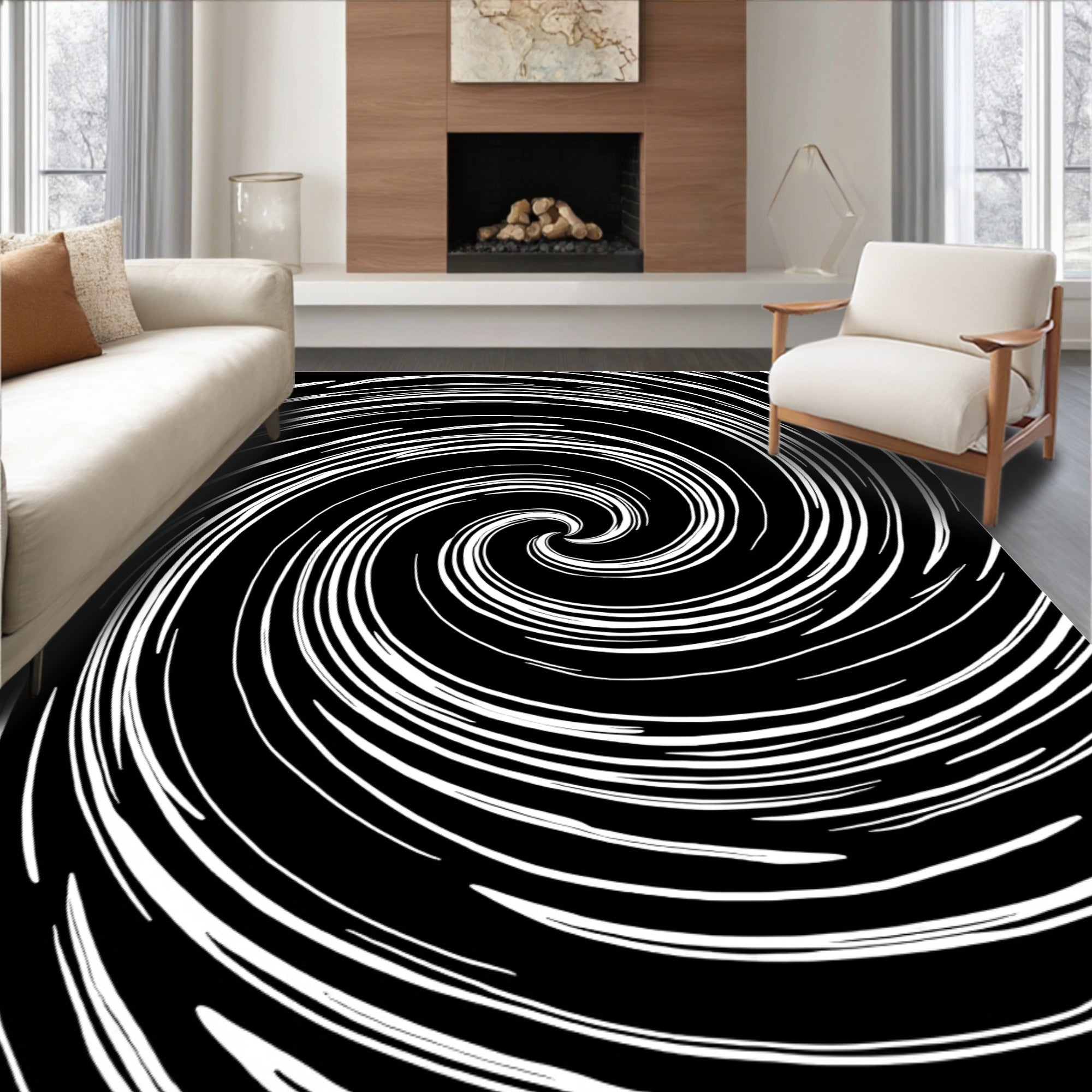 Monochromatic Swirl Line Pattern Rug